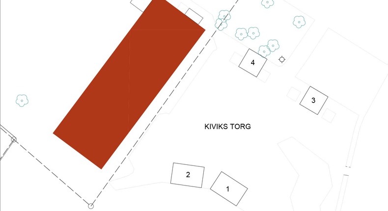 Ritning över torgplatserna i Kivik. Bilden visar 4 platser.